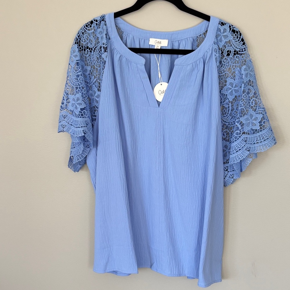Blue Crochet Sleeve Women's Blouse by Olive
